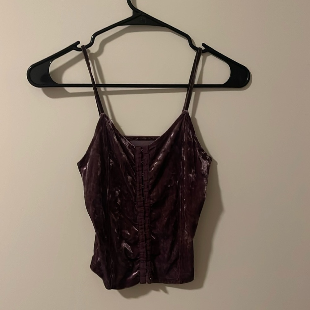 cropped purple velvet hook and eye cami